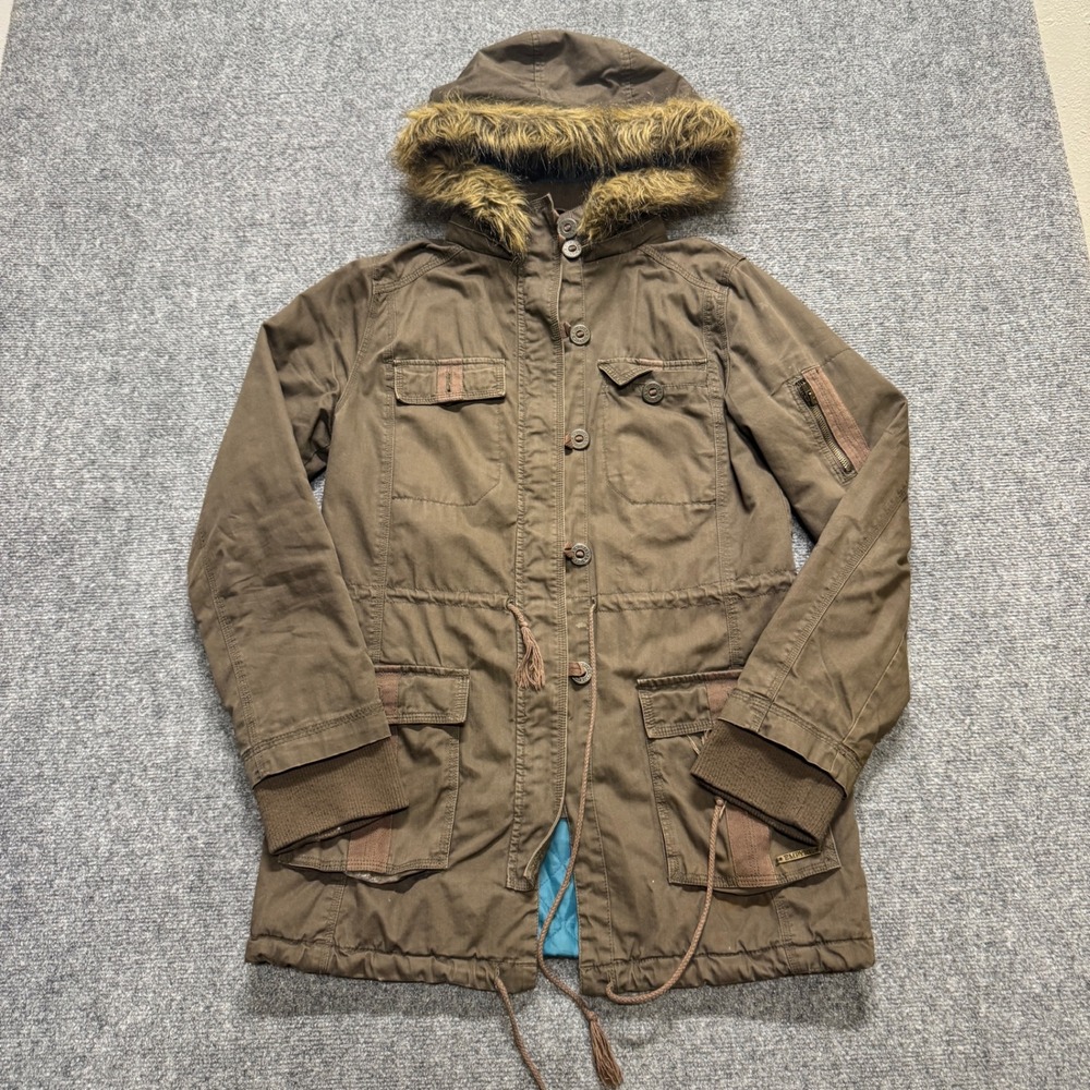 Empyre Jacket Women's Medium Parka Quilted Lined Brown Multi-Pocket Y2K